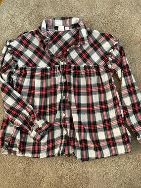 GAP Girls Plaid Button-Down Shirt - Red, Black & White,green